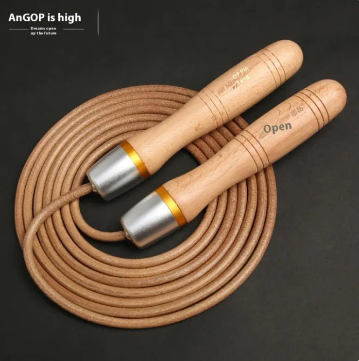 Fitness Weight Loss Exercise Slimming And Fat Burning Cowhide String Beech Handle Skipping Rope - Essential Rush 