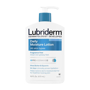 Lubriderm Fragrance Free Daily Moisture Lotion + Pro-Ceramide, Shea Butter & Glycerin, Face, Hand & Body Lotion for Sensitive Skin, Hydrating Lotion for Healthier-Looking Skin, 16 fl. oz - Essential Rush 